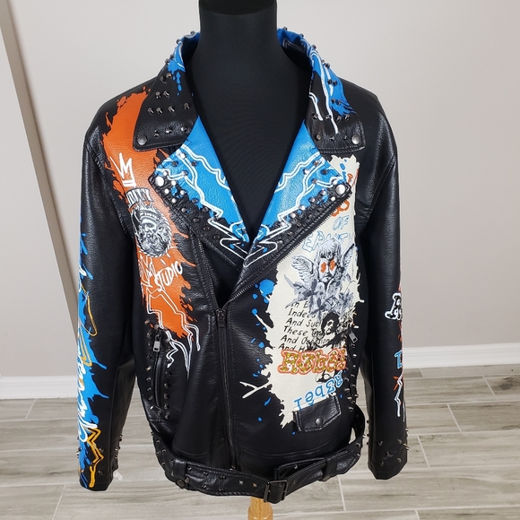 king Other - REBEL KING OF KINGS PU BIKER JACKET MENS SIZE 3XL NEW WITH TAGS